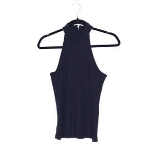 CARBON38 Mock Neck Fitted Tank Ribbed Jersey Black Back Zip Casual Women's S